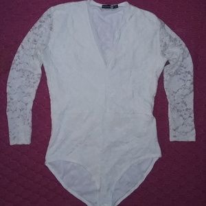 Boohoo White Lace Bodysuit Size 12